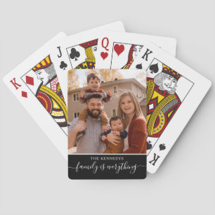 Personalized Family Photo Name Quote Black  Playing Cards