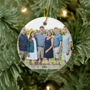 Personalized Family Photo Name Year Christmas Ceramic Ornament
