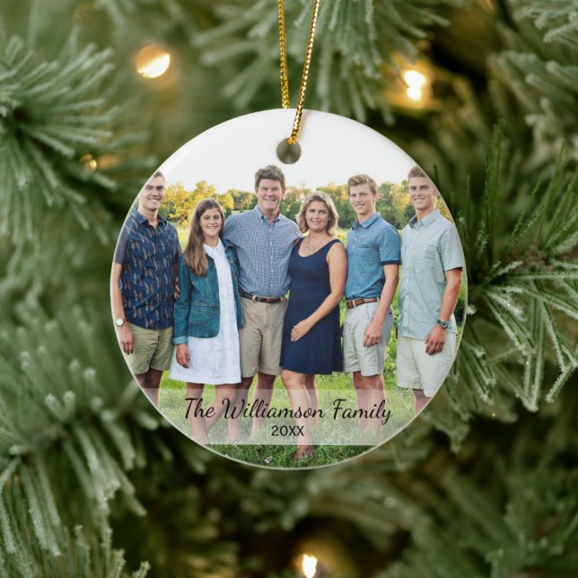 Personalized Family Photo Name Year Christmas Ceramic Ornament (Tree)