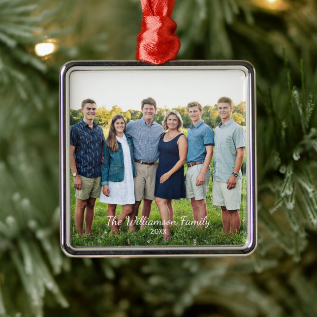 Personalized Family Photo Name Year Christmas Metal Ornament (Tree)