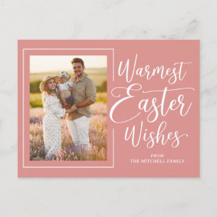 Personalized Family Photo On Coral Pink Easter Postcard