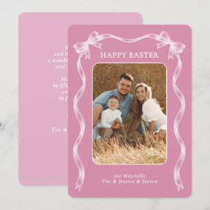 Personalized Family Photo On Mauve Pink Easter Holiday Card