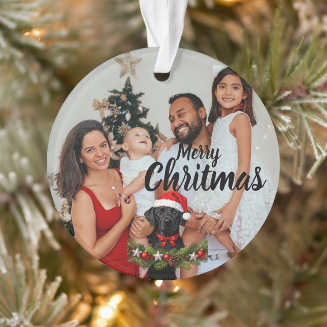 Personalized Family Photo Ornament with Dog (Arbre)