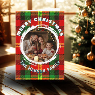 Personalized Family Photo Plaid Pattern Christmas Holiday Card