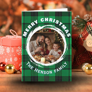 Personalized Family Photo Plaid Pattern Christmas Holiday Card