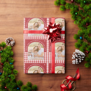Personalized family photo red Christmas Wrapping Paper
