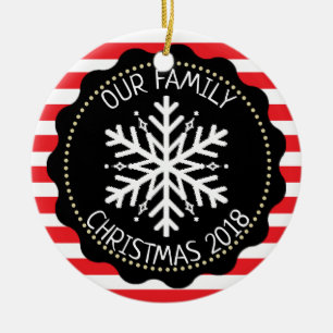 Personalized Family Photo Red White Snowflake Ceramic Ornament