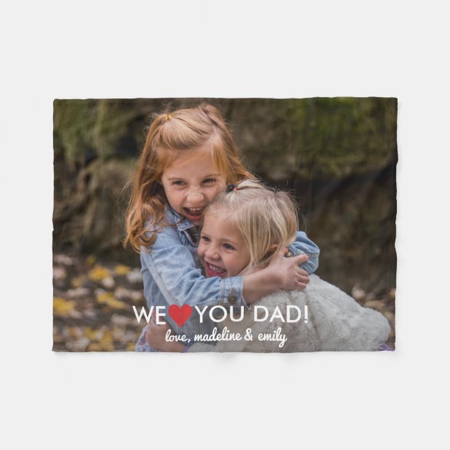 Personalized Family Photo We Love You Dad Fleece Blanket (Front (Horizontal))