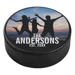 Personalized Family Photo with Family Name Hockey Puck