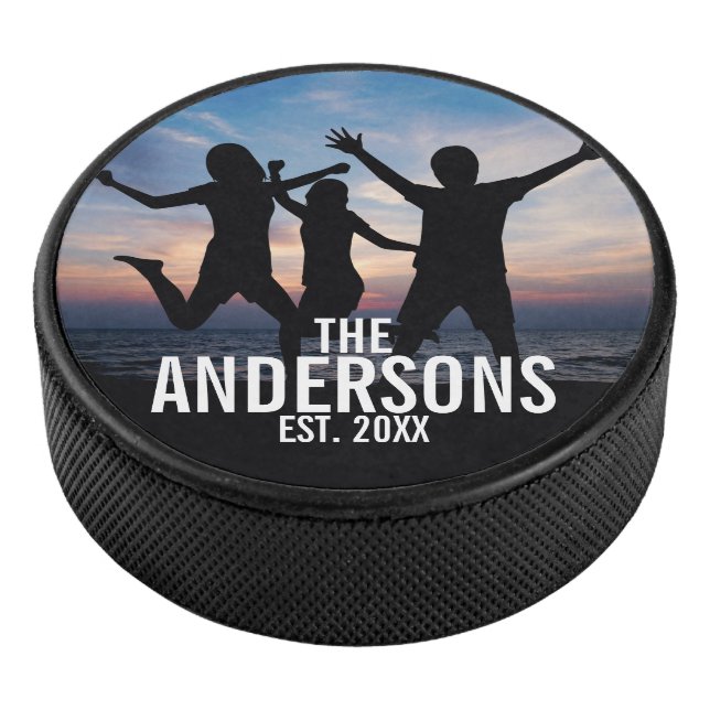 Personalized Family Photo with Family Name Hockey Puck (3/4)