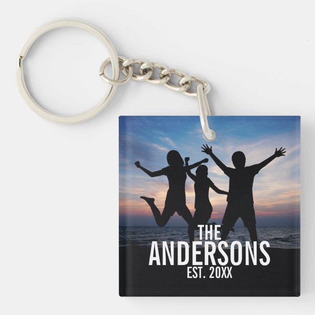 Personalized Family Photo with Family Name Keychain (Front)