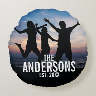 Personalized Family Photo with Family Name Round Pillow