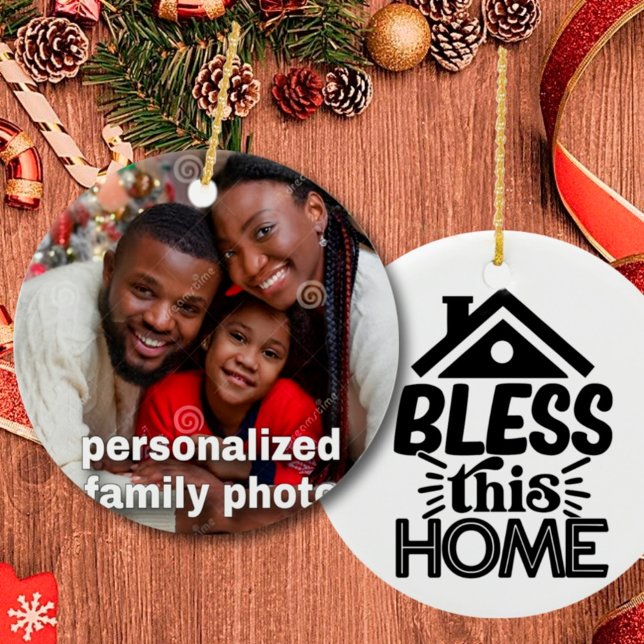 Personalized Family photo with quote Christmas  Ceramic Ornament (Creator Uploaded)