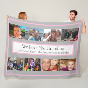 Personalized Family Photos Gifts for Grandma Fle Fleece Blanket