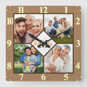 Personalized family photos square wall clock
