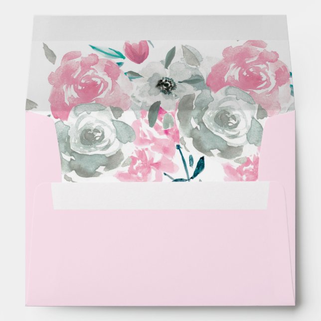 Personalized family Pink Gold Watercolor flowers Envelope (Back (Bottom))