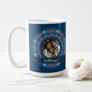 Personalized Family Portrait Blue Festive Mandala Coffee Mug