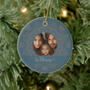 Personalized Family Portrait Gold Rococo Mandala Ceramic Ornament