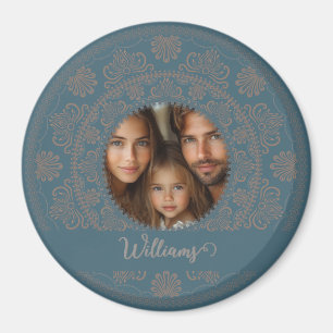Personalized Family Portrait Gold Rococo Mandala Magnet