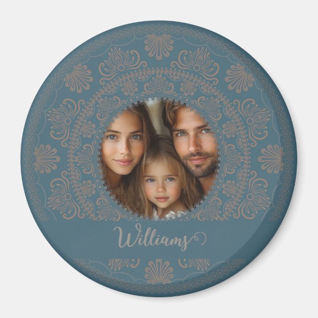 Personalized Family Portrait Gold Rococo Mandala Magnet (Front)