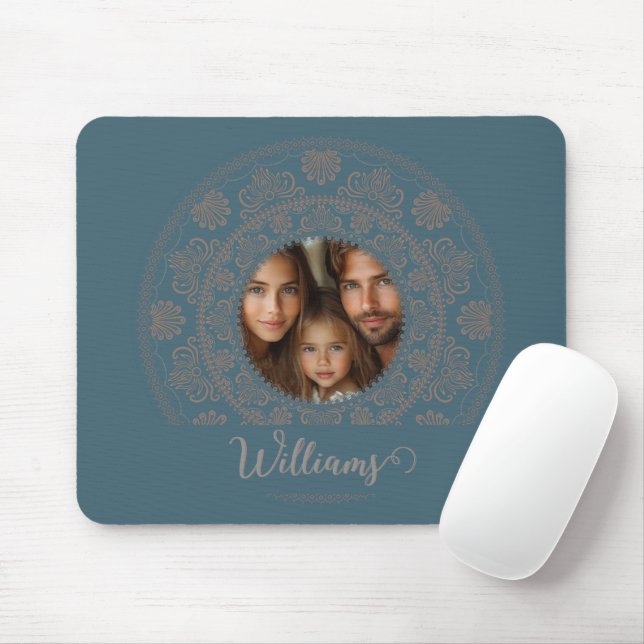 Personalized Family Portrait Gold Rococo Mandala Mouse Pad (With Mouse)