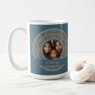 Personalized Family Portrait Teal and Gold Mandala Coffee Mug
