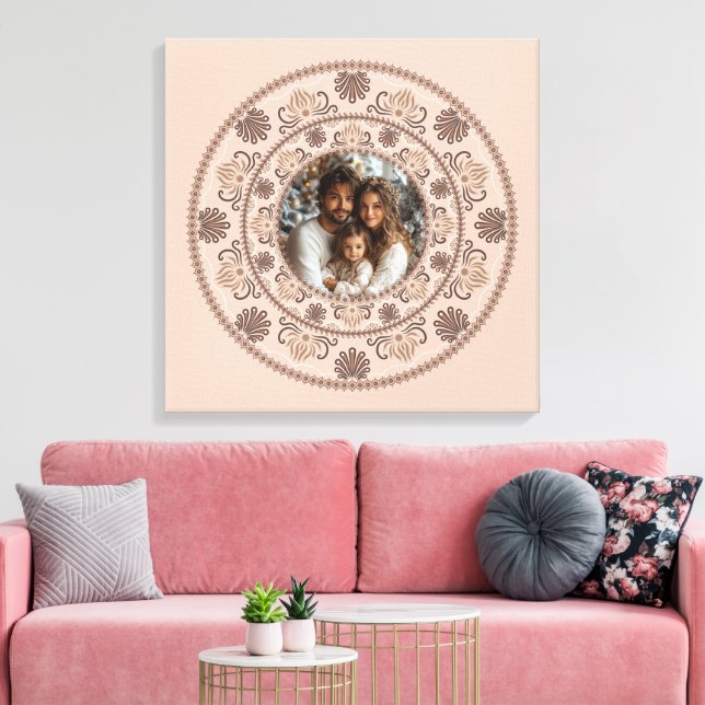 Personalized Family Portrait Warm Neutrals Mandala Canvas Print (Insitu(LivingRoom))