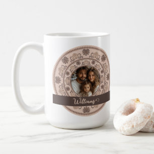 Personalized Family Portrait Warm Neutrals Mandala Coffee Mug
