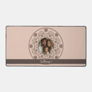 Personalized Family Portrait Warm Neutrals Mandala Desk Mat