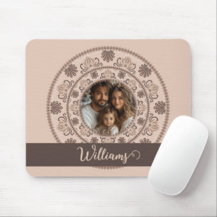 Personalized Family Portrait Warm Neutrals Mandala Mouse Pad