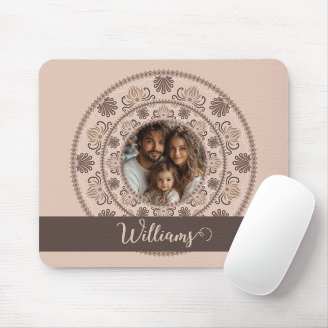 Personalized Family Portrait Warm Neutrals Mandala Mouse Pad (With Mouse)