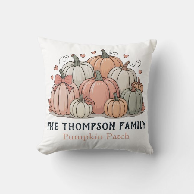 Personalized Family Pumpkin Patch Halloween Throw Pillow (Front)