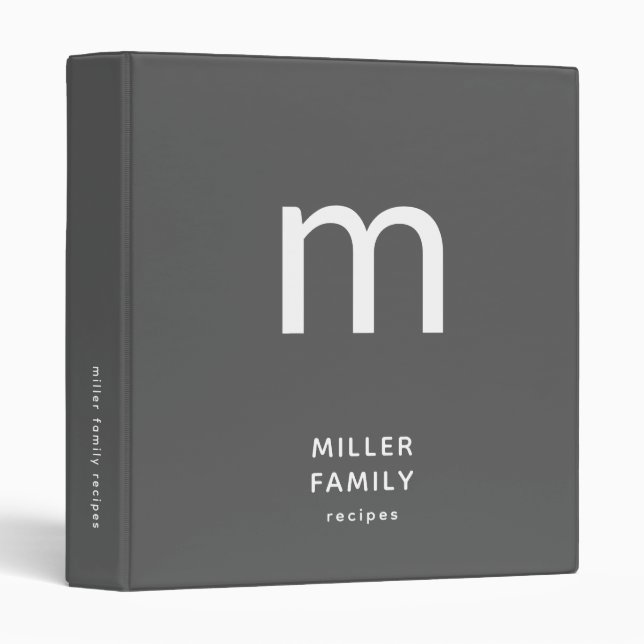 Personalized Family Recipe Binder Monogram Initial (Front/Spine)