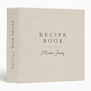Personalized Family Recipe Book Beige Linen Look Binder