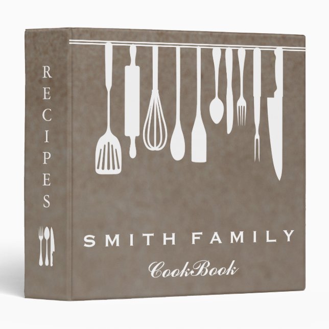 Personalized Family Recipe Cookbook Rustic Kraft Binder (Front/Spine)