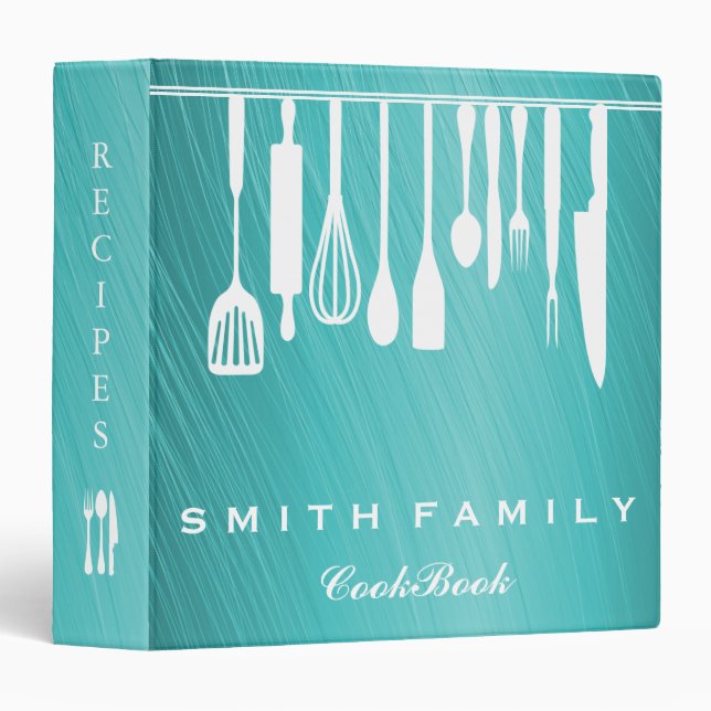 Personalized Family Recipe Cookbook Teal Binder (Front/Spine)