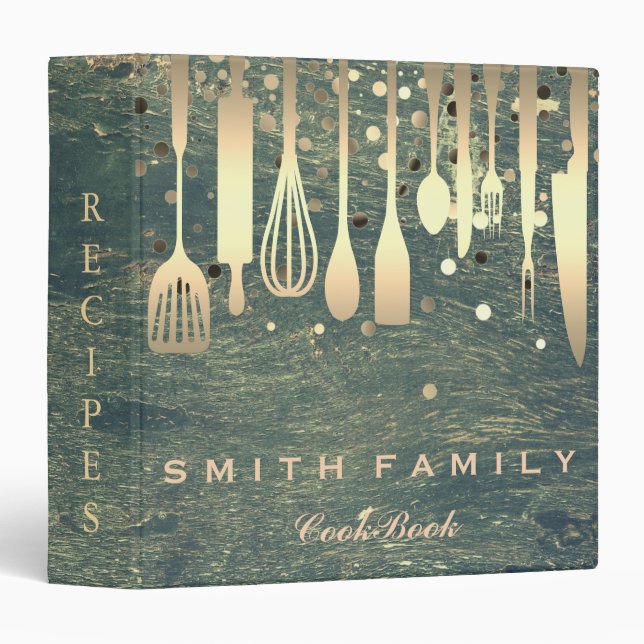Personalized Family Recipe Cookbook Wood 3 Ring Bi Binder (Front/Spine)