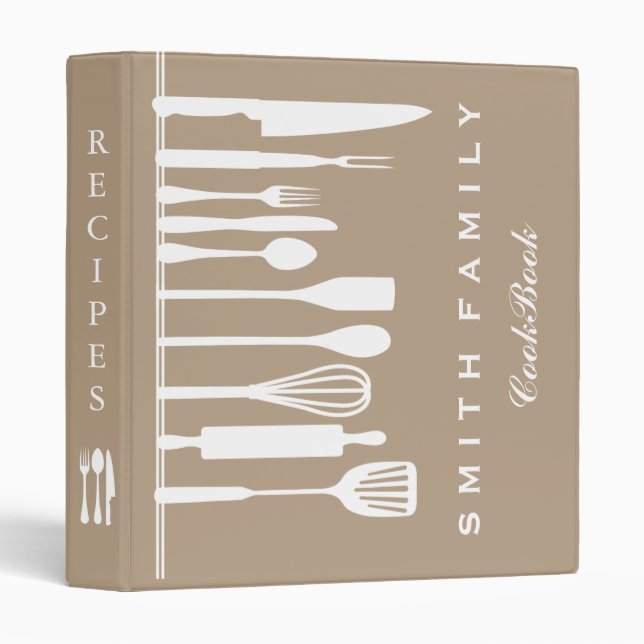 Personalized Family Recipe Utensils Cookbook Binder (Front/Spine)