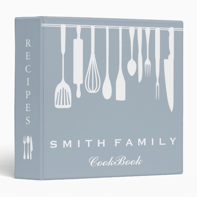 Personalized Family Recipe Utensils Cookbook Binder (Front/Spine)