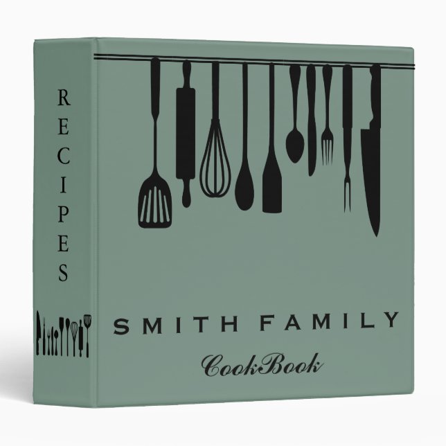 Personalized Family Recipe Utensils Cookbook Binder (Front/Spine)