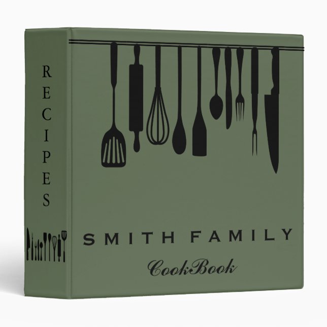 Personalized Family Recipe Utensils Cookbook Binder (Front/Spine)