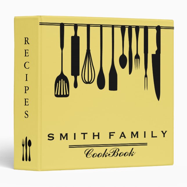 Personalized Family Recipe Utensils Cookbook Binder (Front/Spine)
