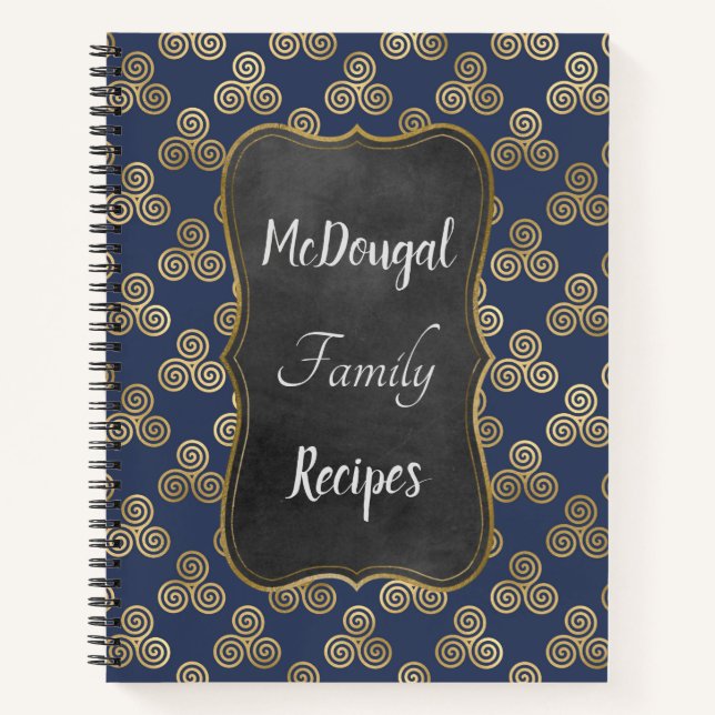 Personalized Family Recipes Blue Celtic Notebook (Front)