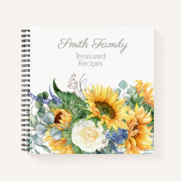 Personalized Family Recipes Cookbook Sunflowers Notebook