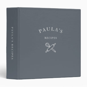 Personalized Family Recipes Minimalist Gray Binder