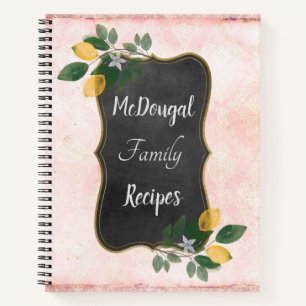 Personalized Family Recipes with Lemons on Pink Notebook