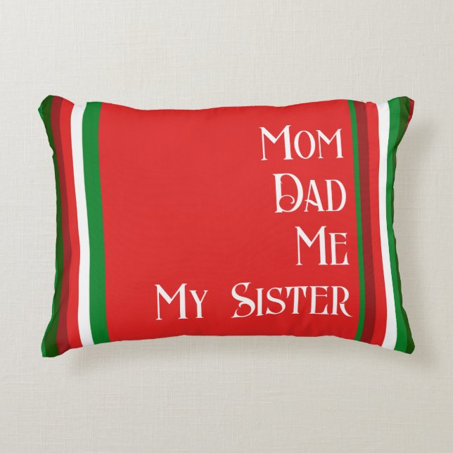 Personalized Family Red, Green, White Christmas Accent Pillow (Front)