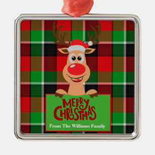 Personalized Family Reindeer Christmas Metal Ornament