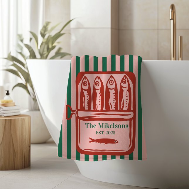 Personalized Family Retro Sardine Tin Stripes Bath Towel (Creator Uploaded)