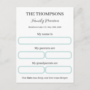 Personalized Family Reunion Activity Game kit Set Postcard